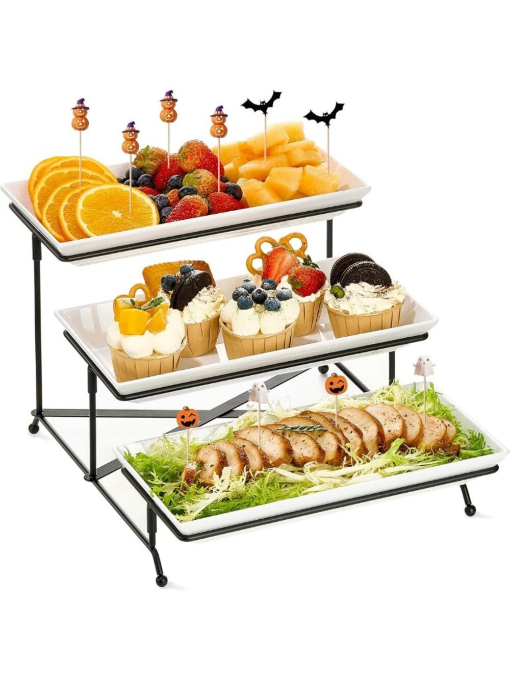 3-Tier Collapsible Serving Tray Set - 12" Platters for Party, Veggies, Desserts